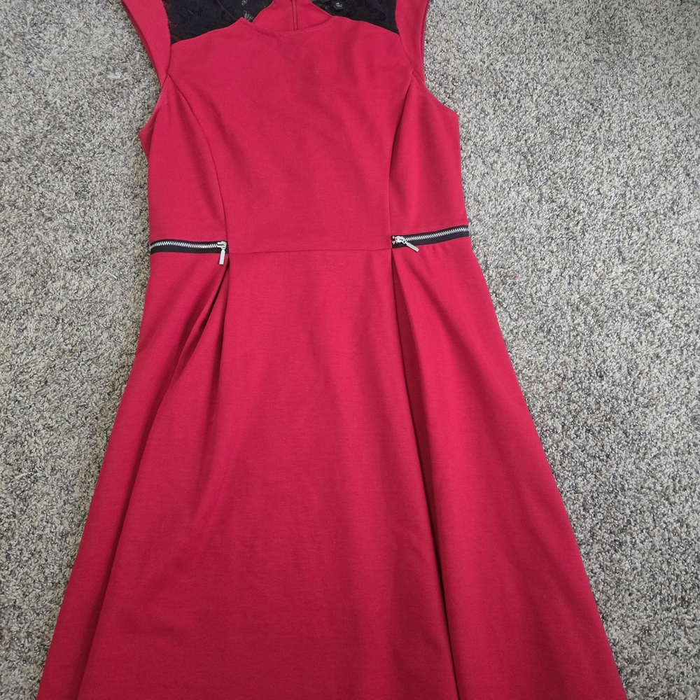 Mossimo Supply Co. Fuchsia Midi Dress with Black Lace Yoke